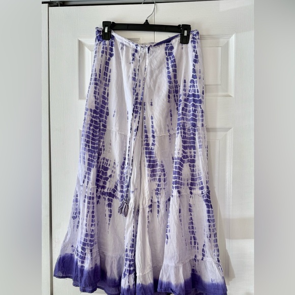 Pants - White and purple tie-dye palazzo pants